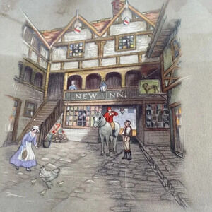 VTG Clyde Cole The New Inn Hotel Gloucester Color Art Print Signed And Framed